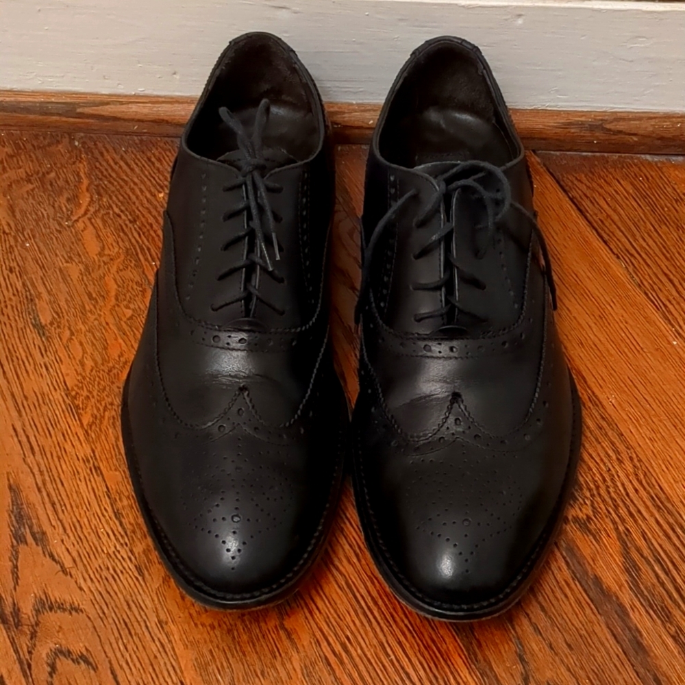 To Boot New York Black Wingtip Brogue Medallion Oxford Dress Shoes Mens 9.5